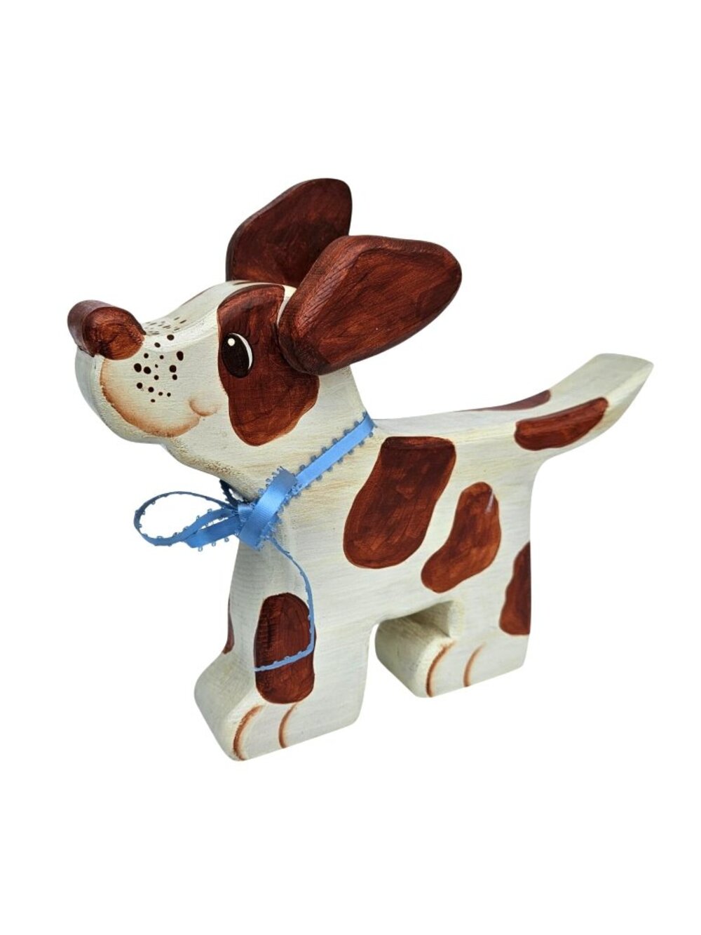Hand Carved Wood Puppy Figurine Movable Ears Folk Art Dog Lover Decor Gift